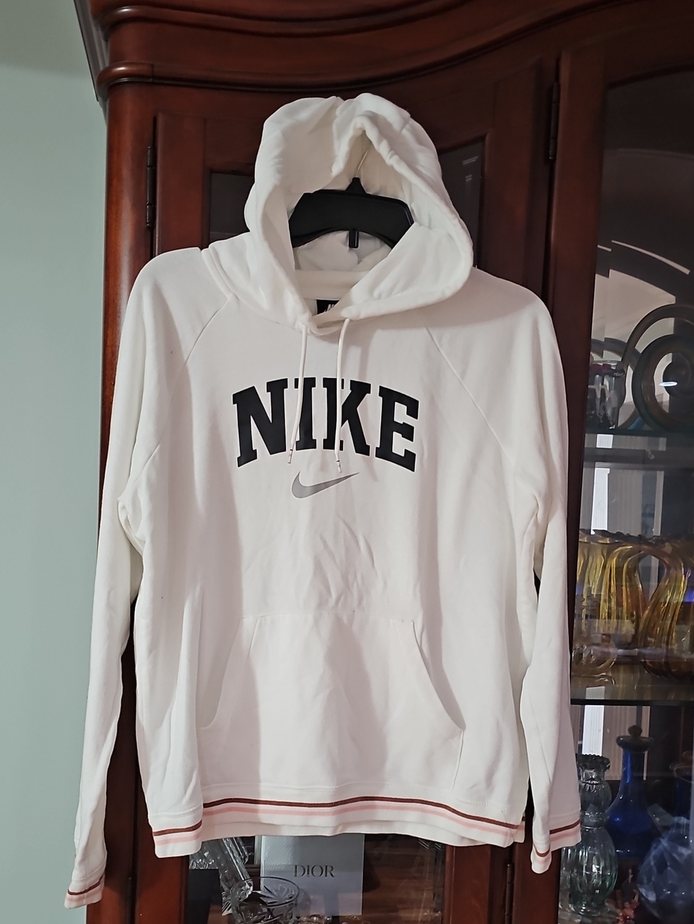 Nike White Crewneck Hoodie with Black Arch Logo and Gray Swoosh Sz Medium